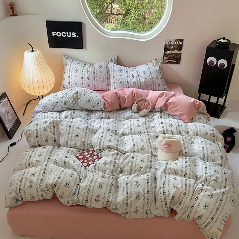 YOUMIKA  - Coquette Print Dusty Pink Bedding Set