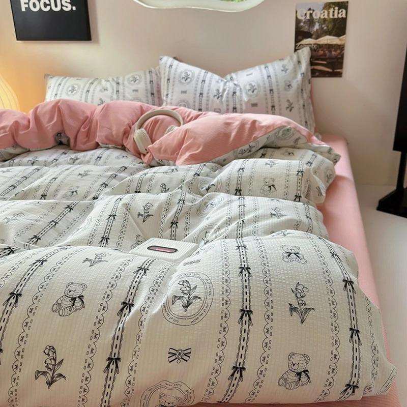 YOUMIKA  - Coquette Print Dusty Pink Bedding Set