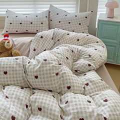 YOUMIKA  -  Red Hearts Gingham Pattern Bedding Set