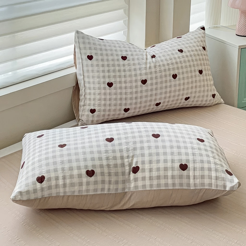 YOUMIKA  -  Red Hearts Gingham Pattern Bedding Set