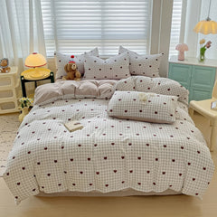 YOUMIKA  -  Red Hearts Gingham Pattern Bedding Set