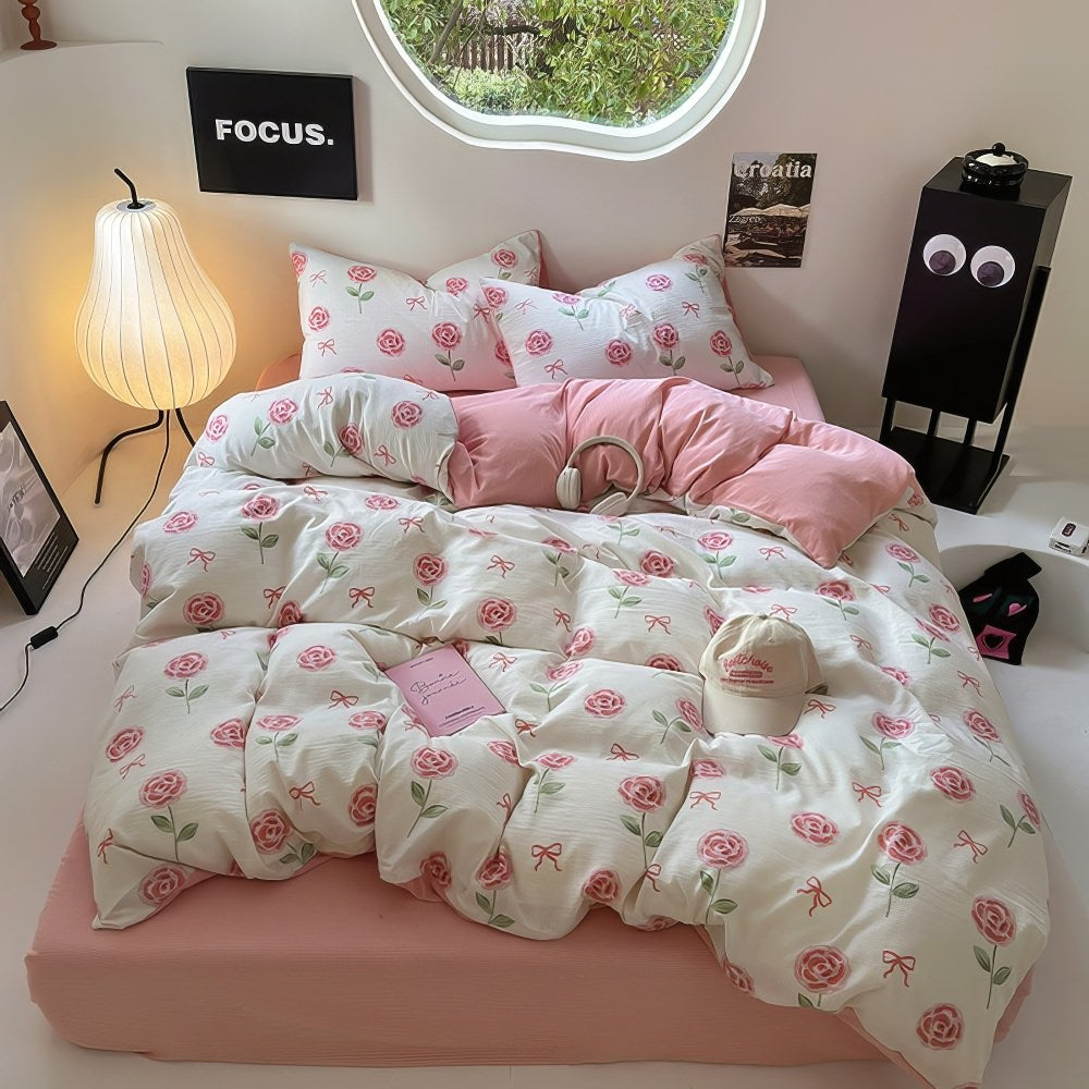 YOUMIKA  - Cute Pink Roses and Bows Bedding Set