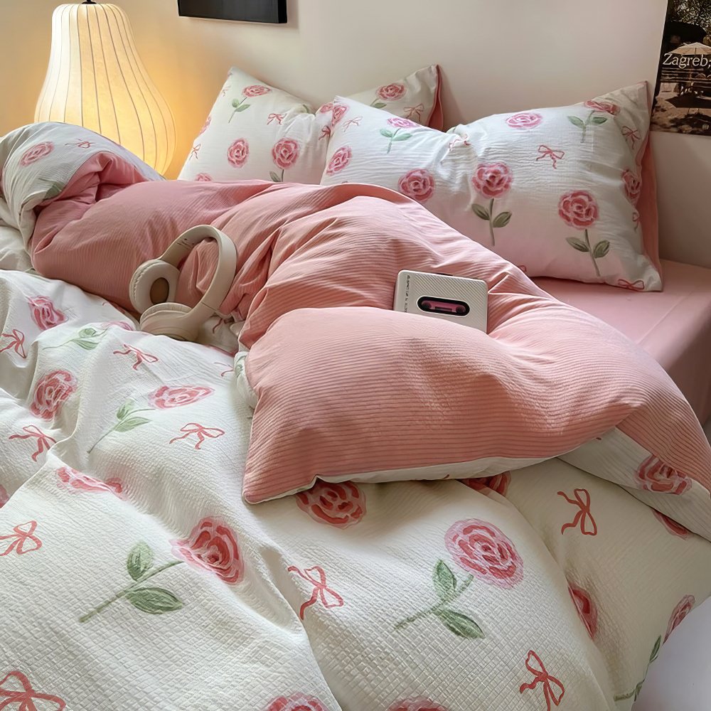 YOUMIKA  - Cute Pink Roses and Bows Bedding Set