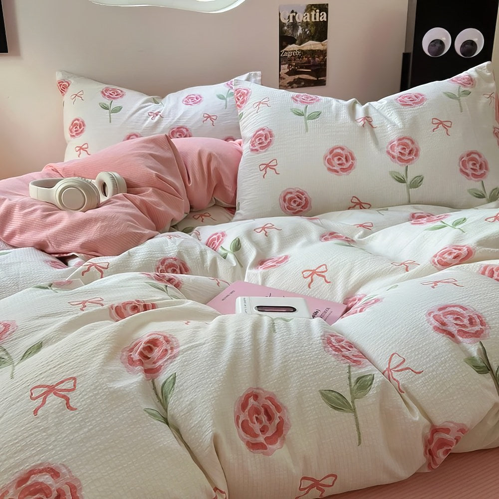 YOUMIKA  - Cute Pink Roses and Bows Bedding Set