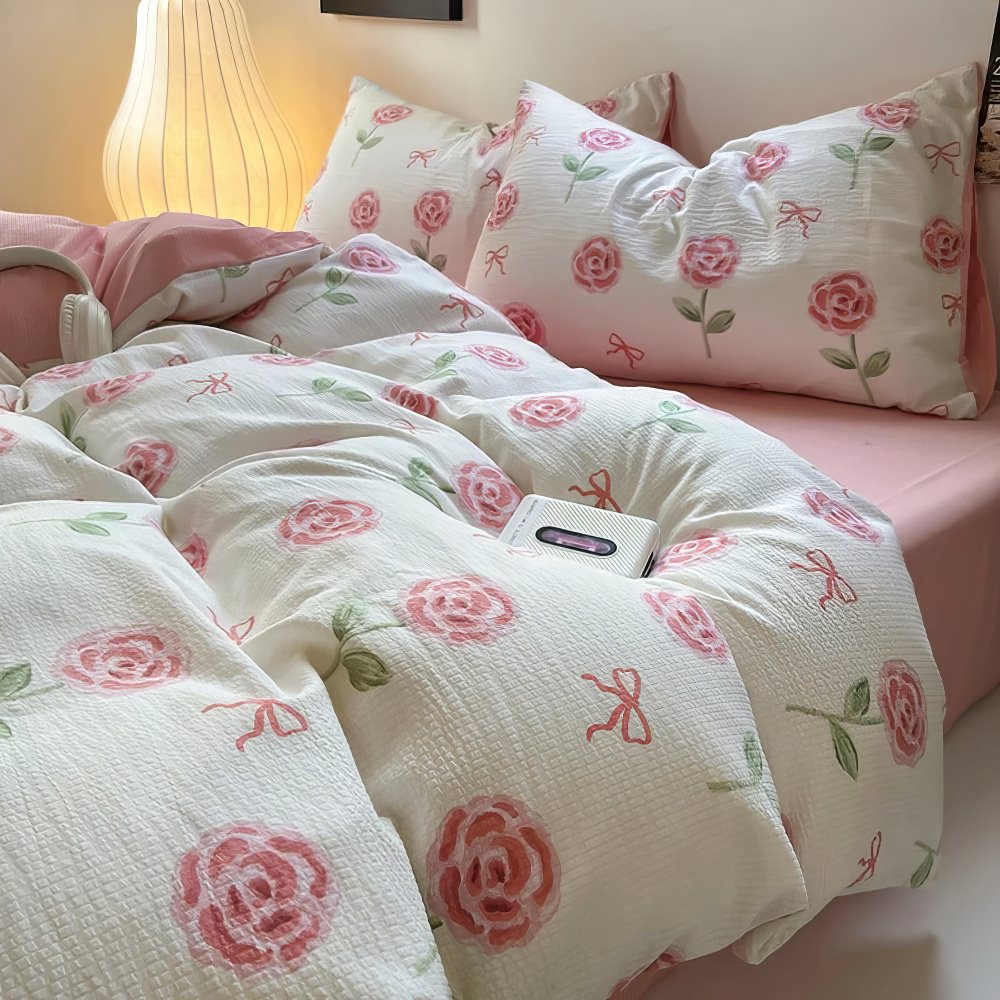 YOUMIKA  - Cute Pink Roses and Bows Bedding Set