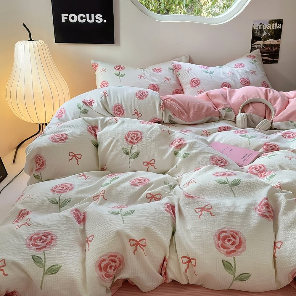 YOUMIKA  - Cute Pink Roses and Bows Bedding Set