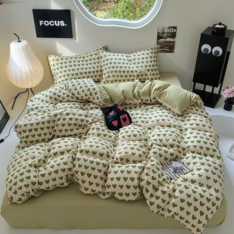 YOUMIKA  - Little Green Hearts Pattern Bedding Set