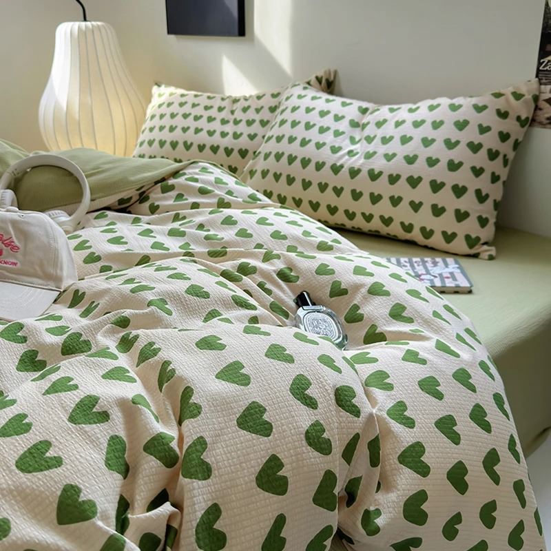 YOUMIKA  - Little Green Hearts Pattern Bedding Set