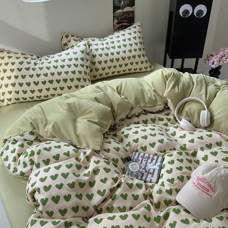 YOUMIKA  - Little Green Hearts Pattern Bedding Set