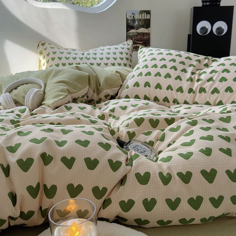 YOUMIKA  - Little Green Hearts Pattern Bedding Set