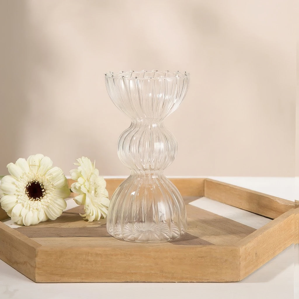 YOUMIKA  -  Fall Aesthetic Clear Striped Glass Vase