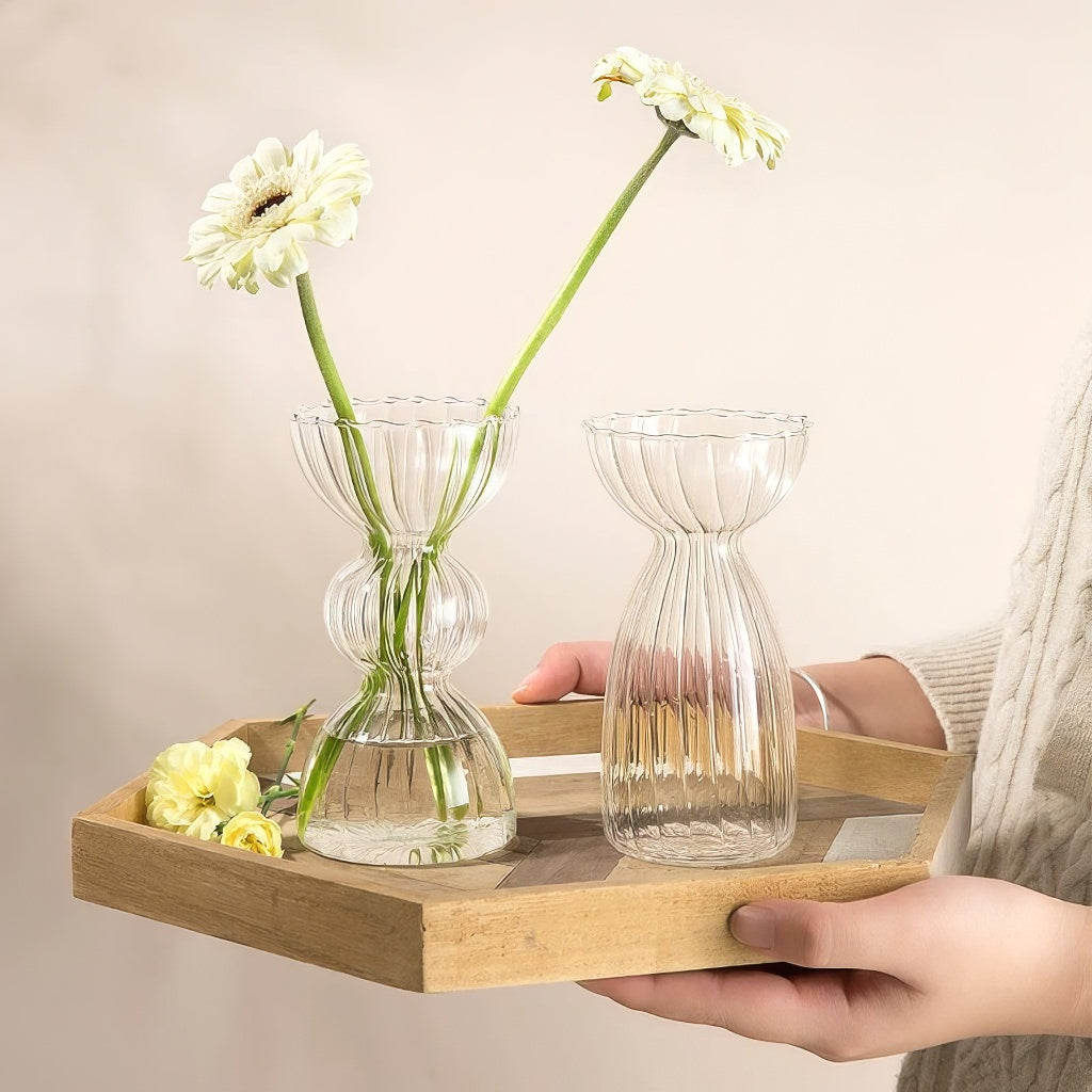 YOUMIKA  -  Fall Aesthetic Clear Striped Glass Vase