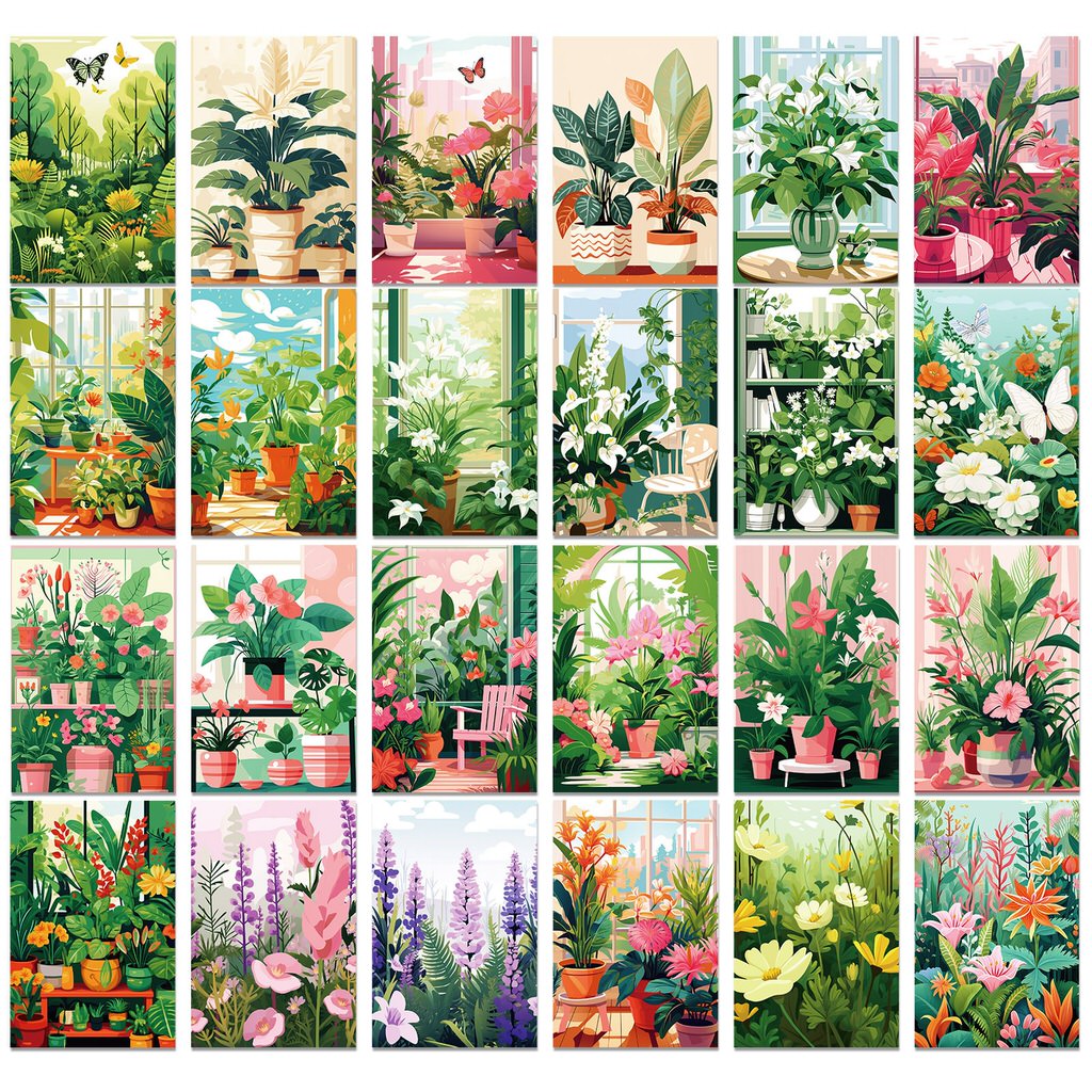 YOUMIKA  -  Fresh Green Flowers Wall Collage Cards Kit