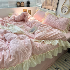 YOUMIKA  -  Kawaii Princess Seersucker Ruffled Bedding Set