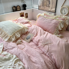 YOUMIKA  -  Kawaii Princess Seersucker Ruffled Bedding Set