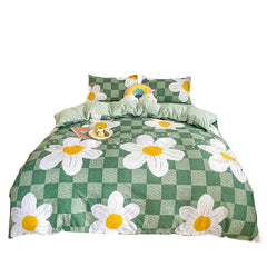 YOUMIKA  - Light Green Checkered Daisies Bedding Set