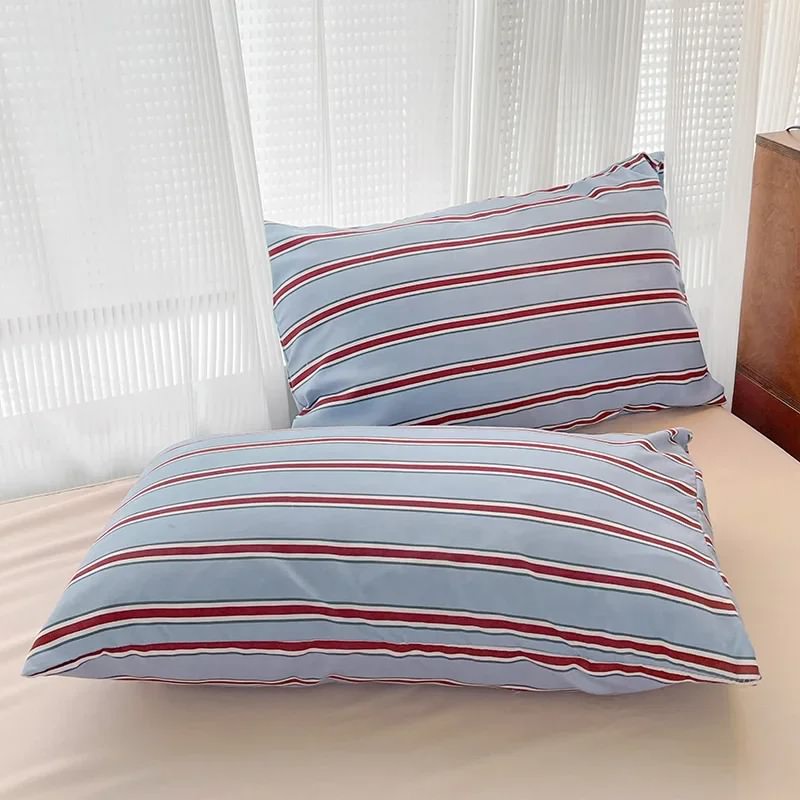 YOUMIKA  - Minimalist Red Striped Light Blue Bedding Set