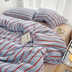 YOUMIKA  - Minimalist Red Striped Light Blue Bedding Set