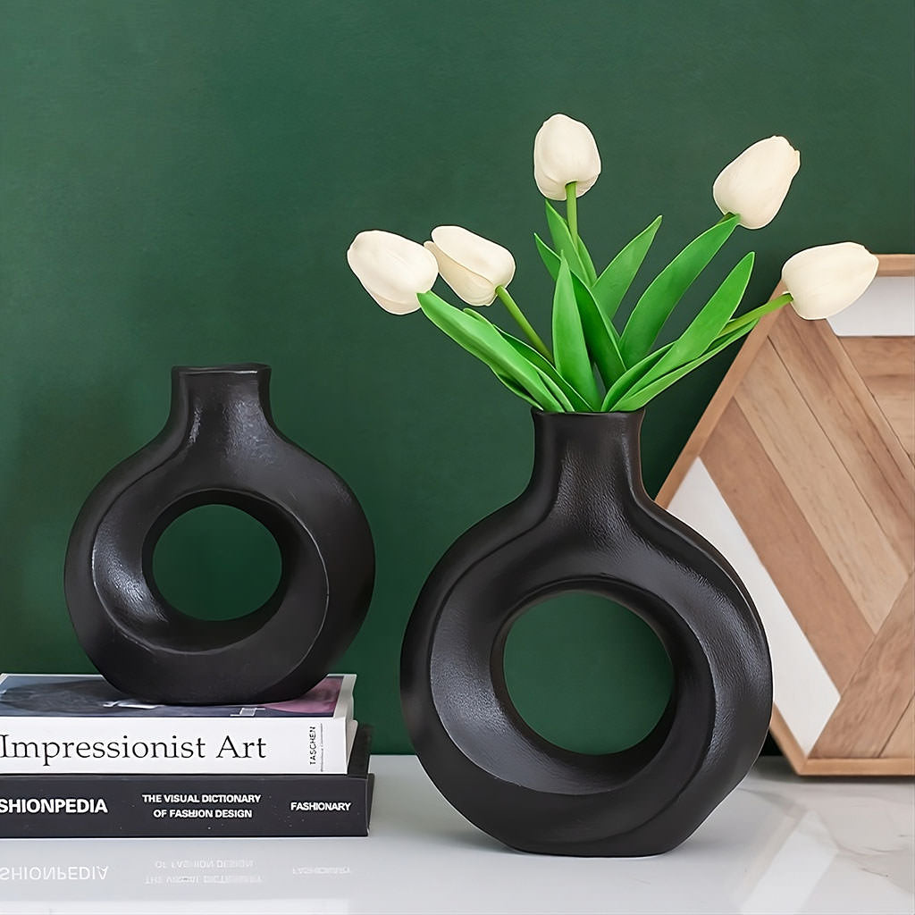 YOUMIKA  -  Modern Hollow Circle Ceramic Vase