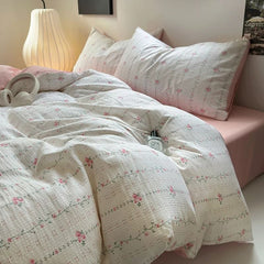 YOUMIKA  - Pale Pink Thin Floral Stripes Bedding Set