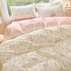 YOUMIKA  - Pale Pink Floral Print Bedding Set