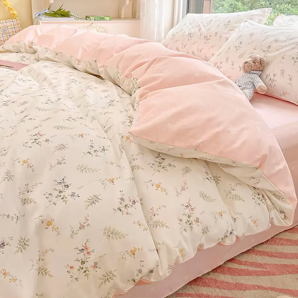 YOUMIKA  - Pale Pink Floral Print Bedding Set