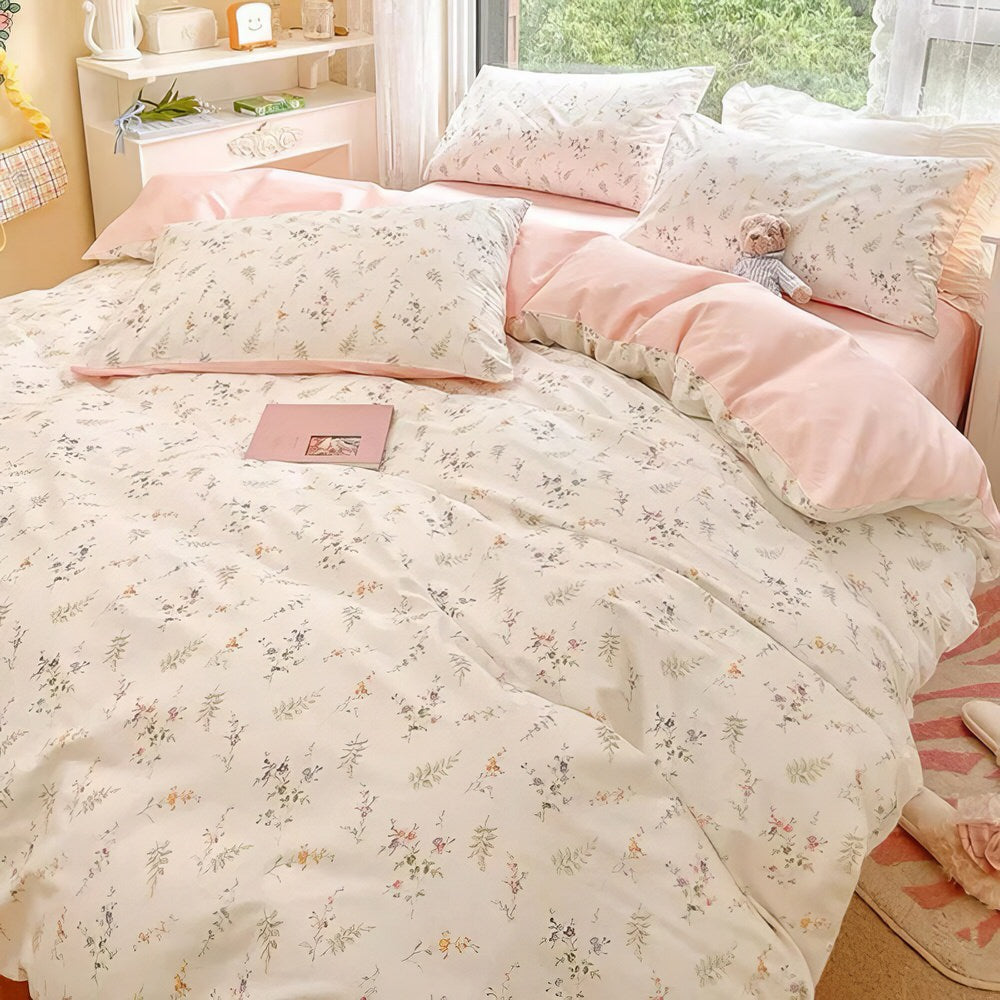 YOUMIKA  - Pale Pink Floral Print Bedding Set