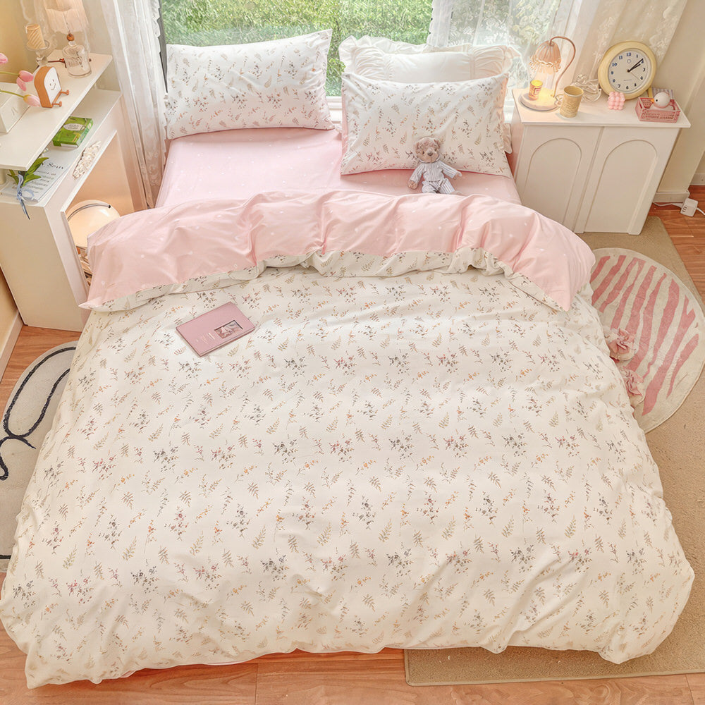 YOUMIKA  - Pale Pink Floral Print Bedding Set