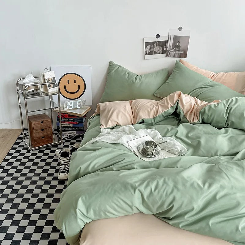 YOUMIKA  - Pastel Double-Sided Aesthetic Bedding Set