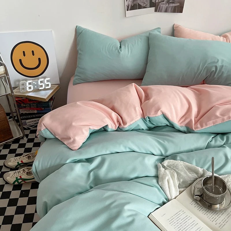 YOUMIKA  - Pastel Double-Sided Aesthetic Bedding Set