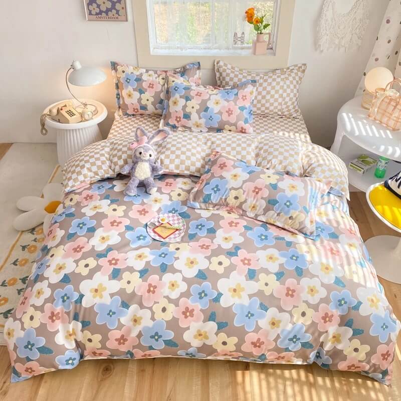 YOUMIKA  - Pastel Brown Flowers Bedding Set