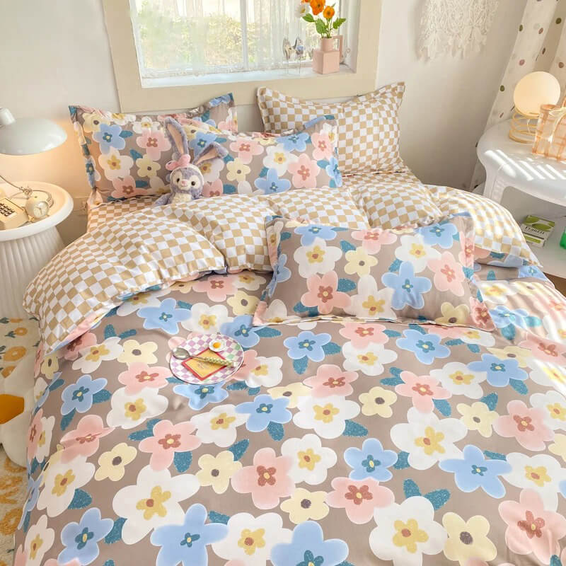 YOUMIKA  - Pastel Brown Flowers Bedding Set