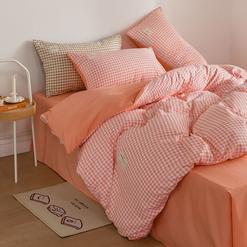 YOUMIKA  - Mini Plaid Print Pastel Bedding Set