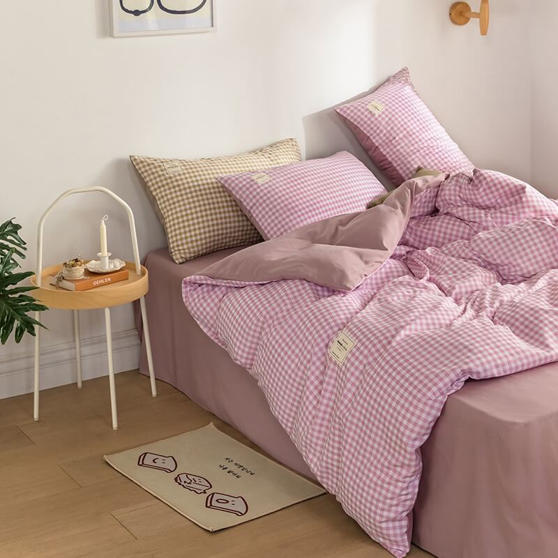 YOUMIKA  - Mini Plaid Print Pastel Bedding Set