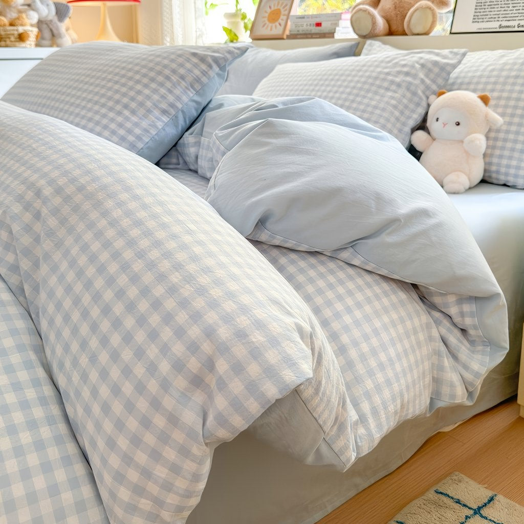 YOUMIKA  -  Pastel Plaid Double-Sided Bedding Set