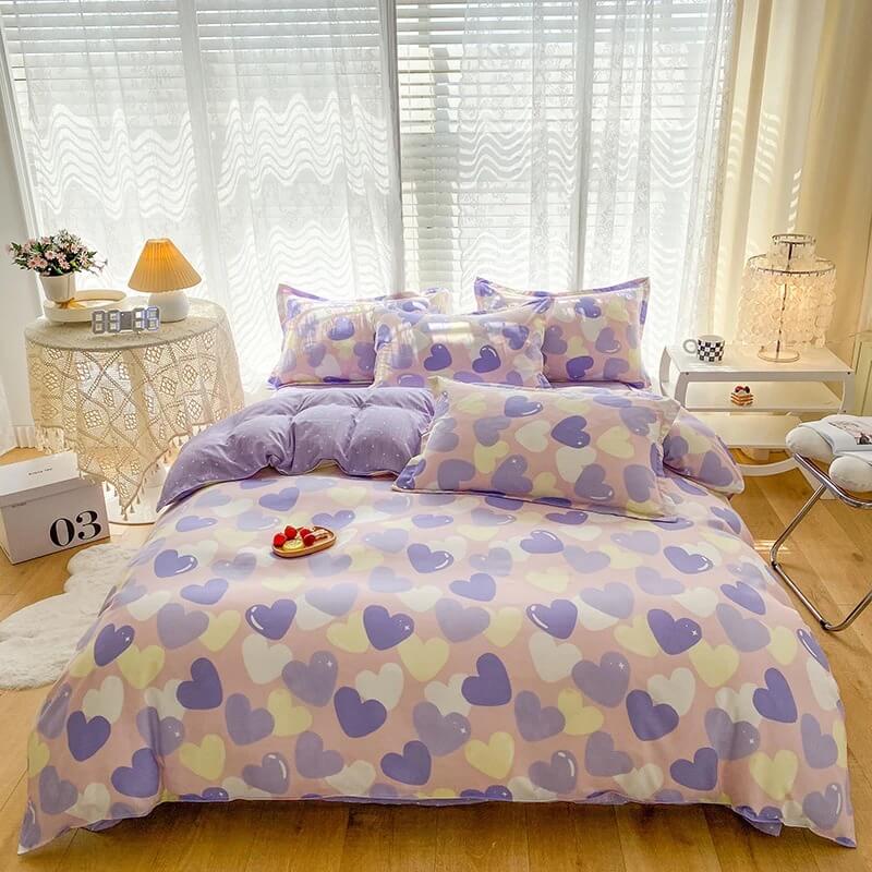 YOUMIKA  - Pastel Purple Hearts Bedding Set