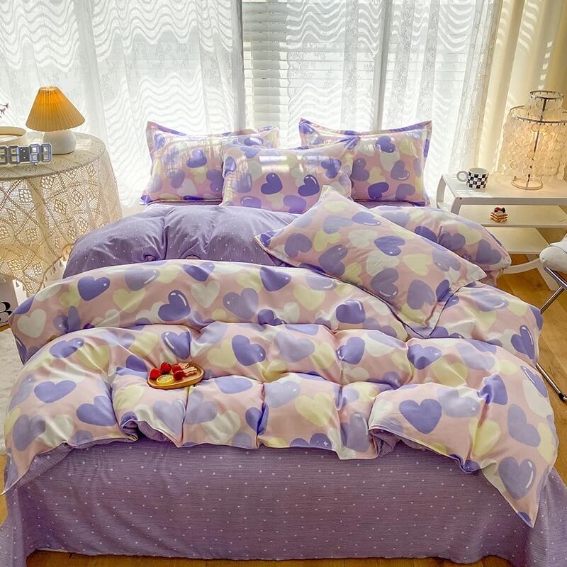 YOUMIKA  - Pastel Purple Hearts Bedding Set