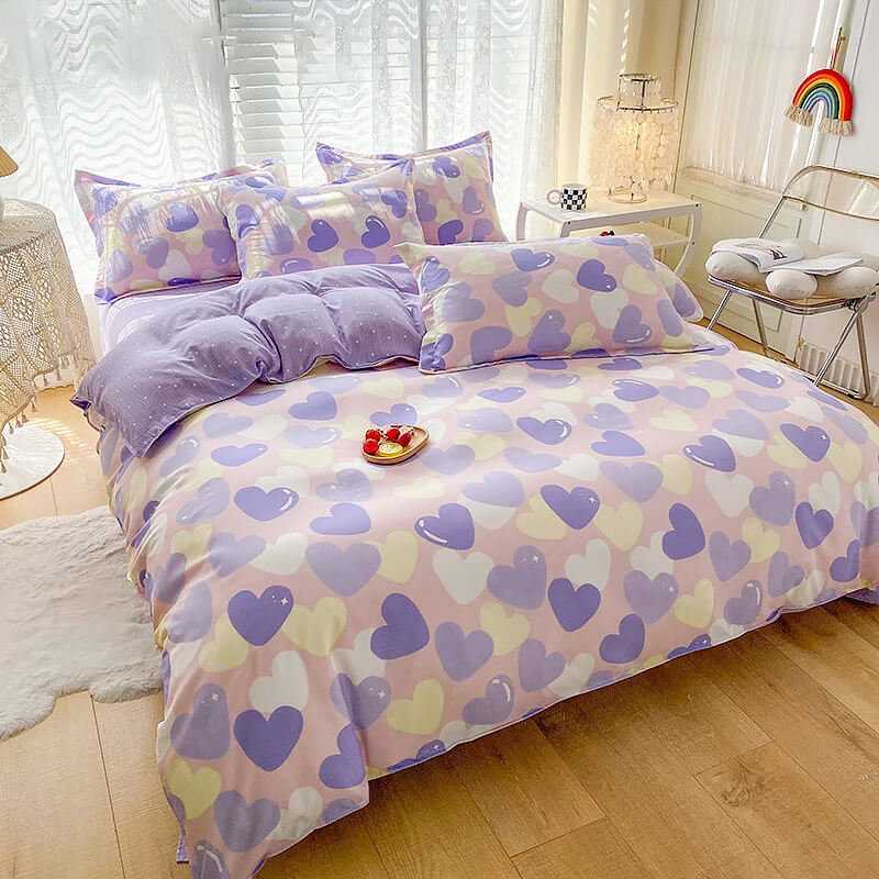 YOUMIKA  - Pastel Purple Hearts Bedding Set