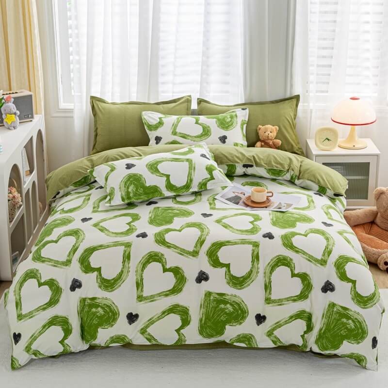 YOUMIKA  - Green Hearts Bedding Set