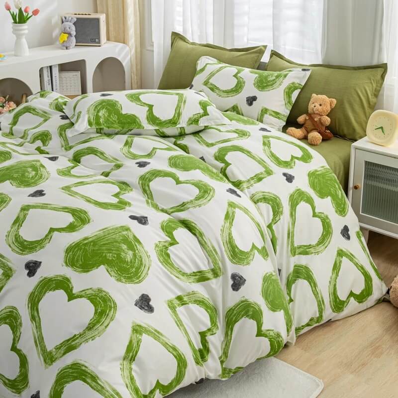 YOUMIKA  - Green Hearts Bedding Set