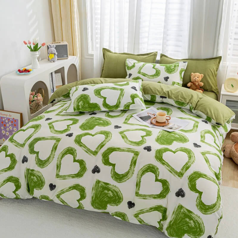 YOUMIKA  - Green Hearts Bedding Set