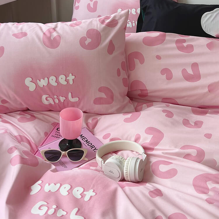 YOUMIKA  - Sweet Girl Pink Leopard Print Bedding Set