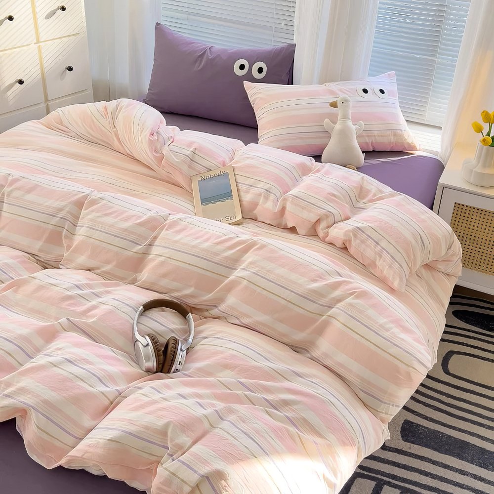 YOUMIKA  - Pastel Retro Striped Bedding Set