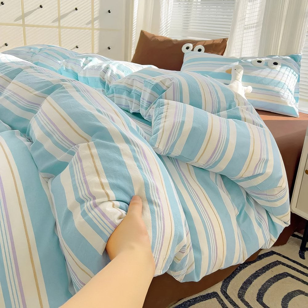 YOUMIKA  - Pastel Retro Striped Bedding Set