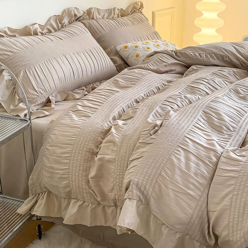 YOUMIKA  - Ruffled Seersucker Cute Bedding Set