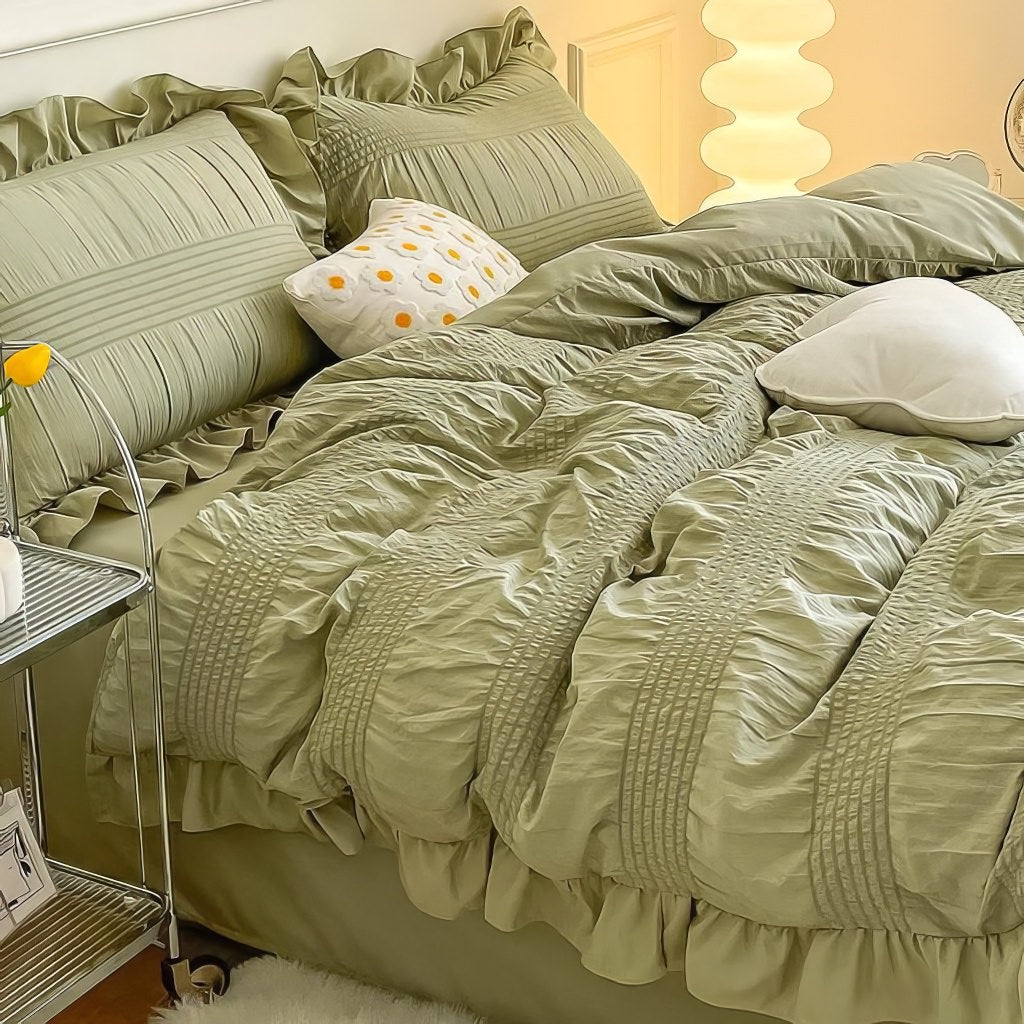 YOUMIKA  - Ruffled Seersucker Cute Bedding Set