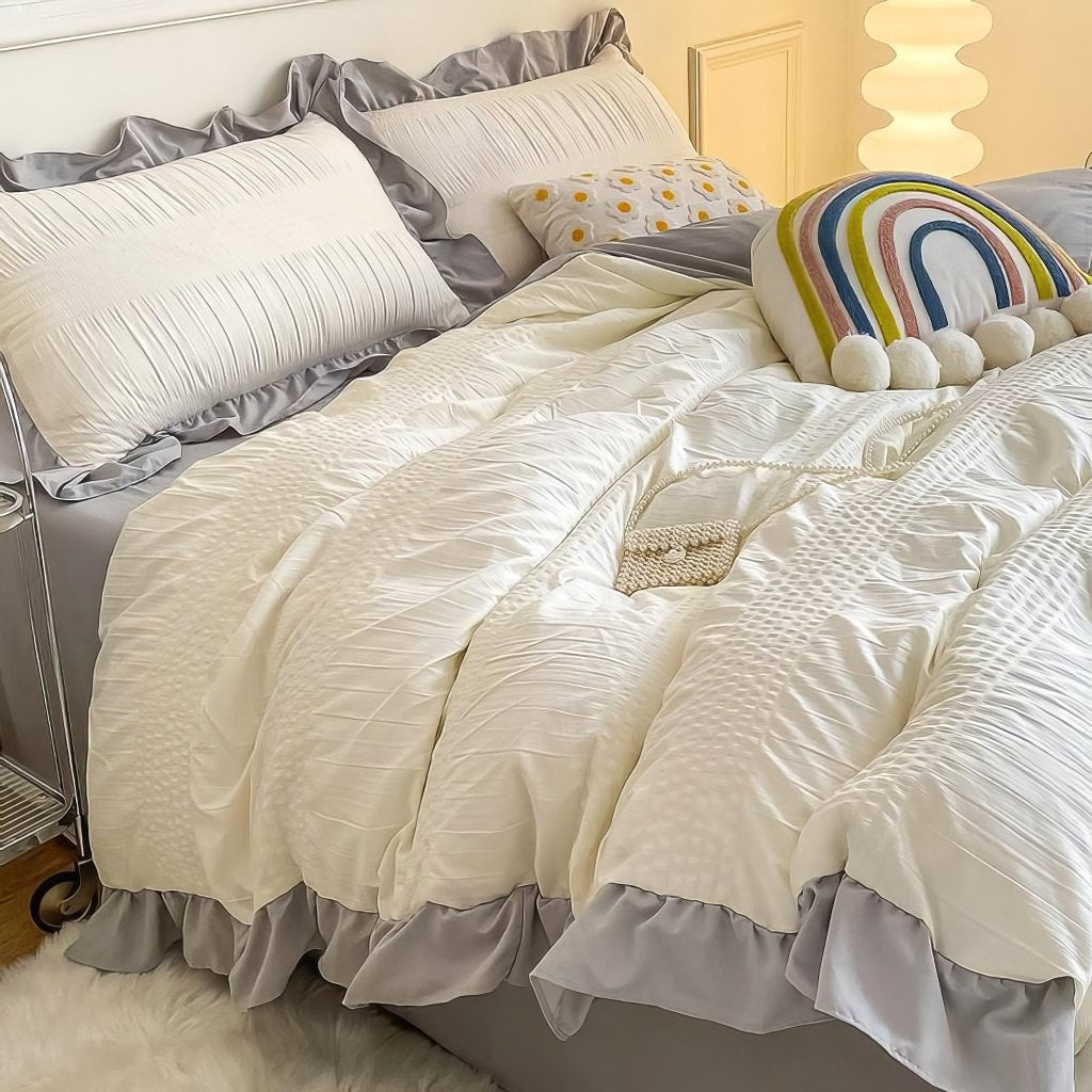 YOUMIKA  - Ruffled Seersucker Cute Bedding Set