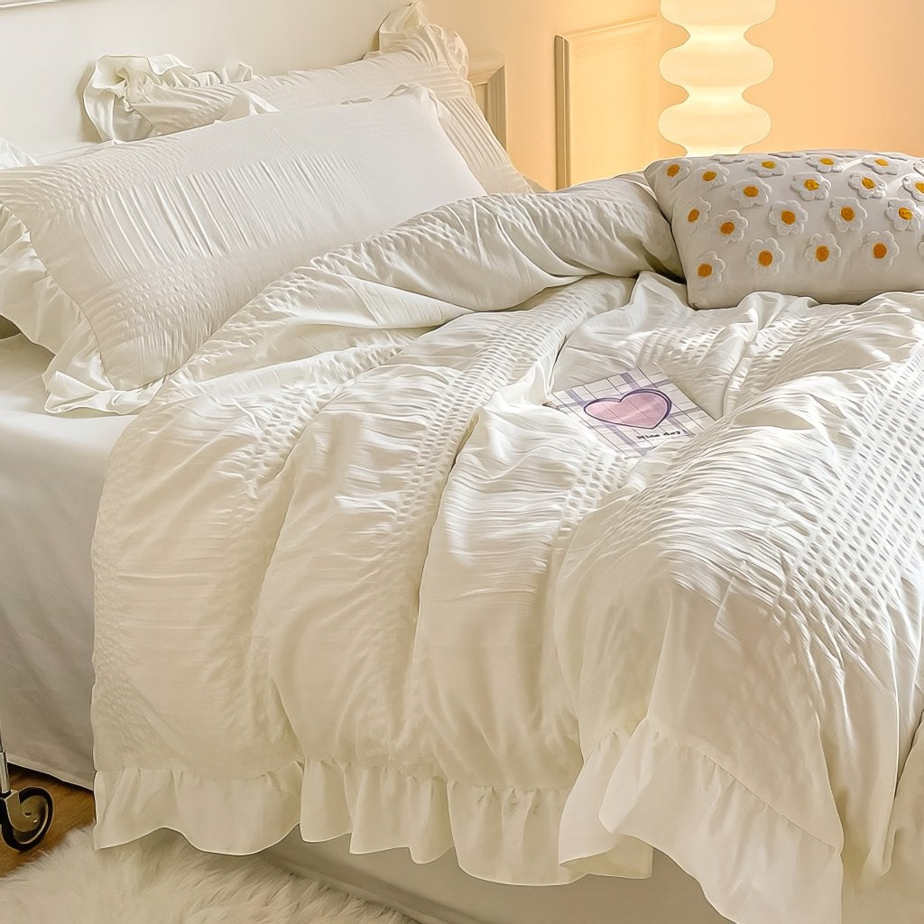 YOUMIKA  - Ruffled Seersucker Cute Bedding Set