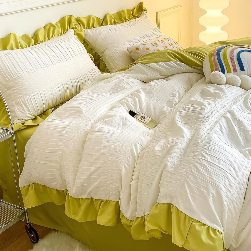 YOUMIKA  - Ruffled Seersucker Cute Bedding Set