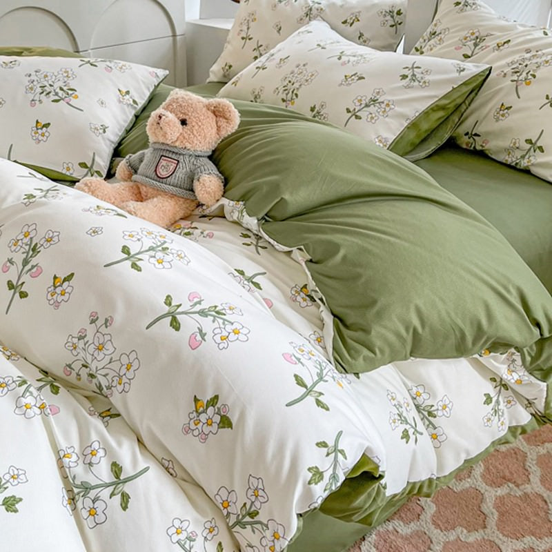 YOUMIKA  - Sage Green Wildflowers Bedding Set